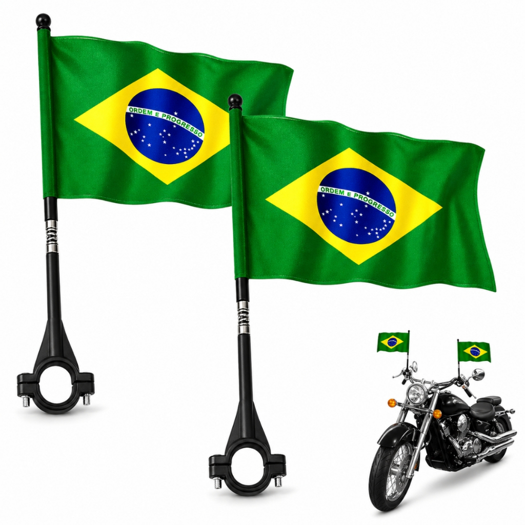 Bandeira do Brasil para Moto e Bike com Suporte Guidão Copa 2026