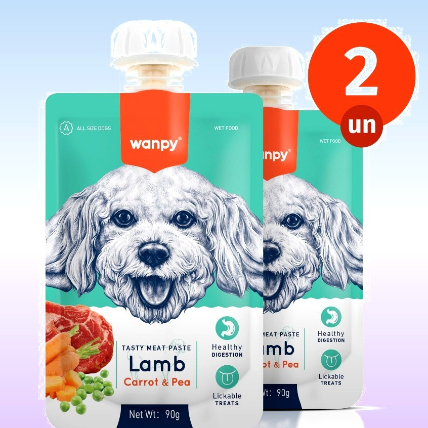 Kit 2 Petisco Truly Wanpy Creamy Sachê para Cães Cordeiro Cenoura e Ervilha 90 G