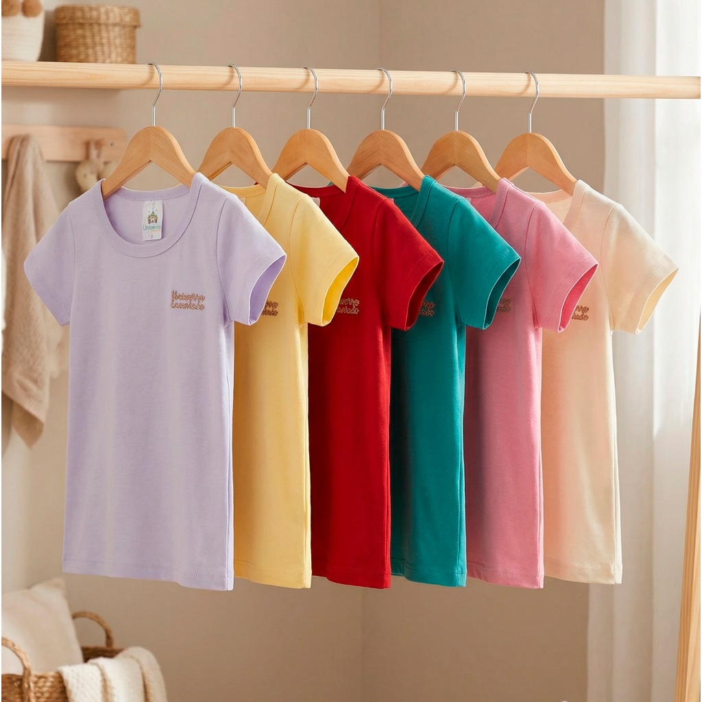Kit 2, 6 ou 8 Blusas Manga Curta Infantil Menina Básica Lisa Casual de Verão Algodão Infantil Feminino · foto 2