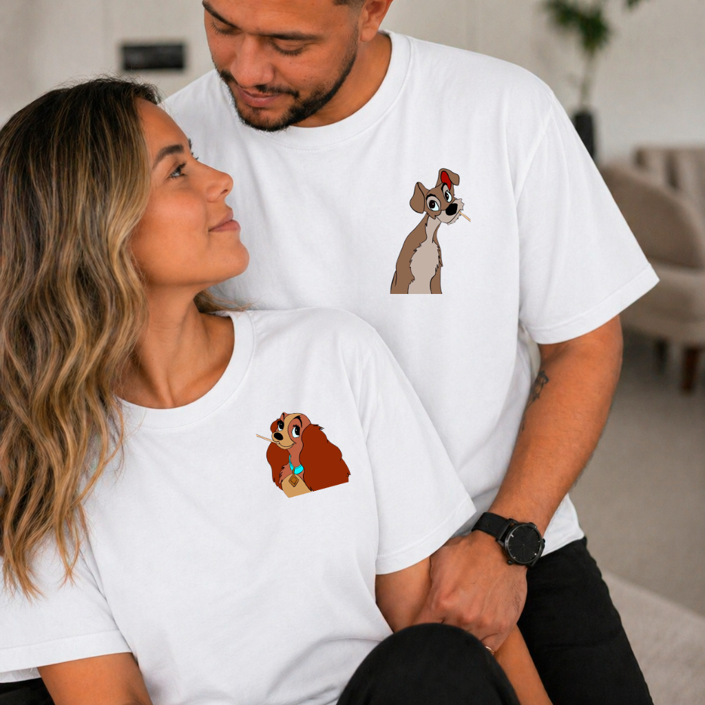 Kit Camisetas De Casal Dama e o Vagabundo Filme Classico Romantico Fofo Qualidade e Envio Rapido — imagem 2 de 2
