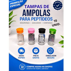 Tampas para ampolas de 3ml e 4ml para peptideos e Tizer laranja preta verde rosa