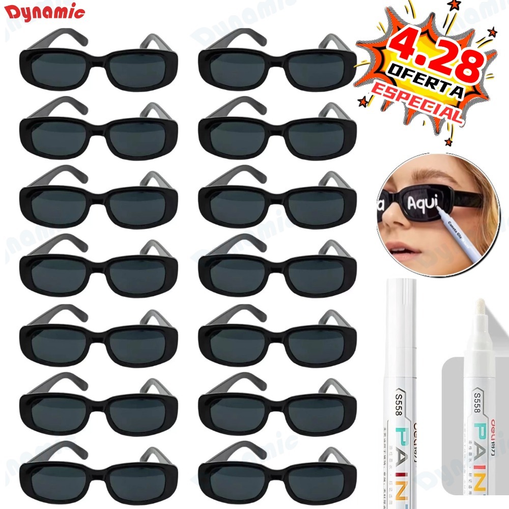 Oculos Vintage Retro Preto Liso + Caneta Giz Festa Casamento Evento Balada Despedidas Cor Preto