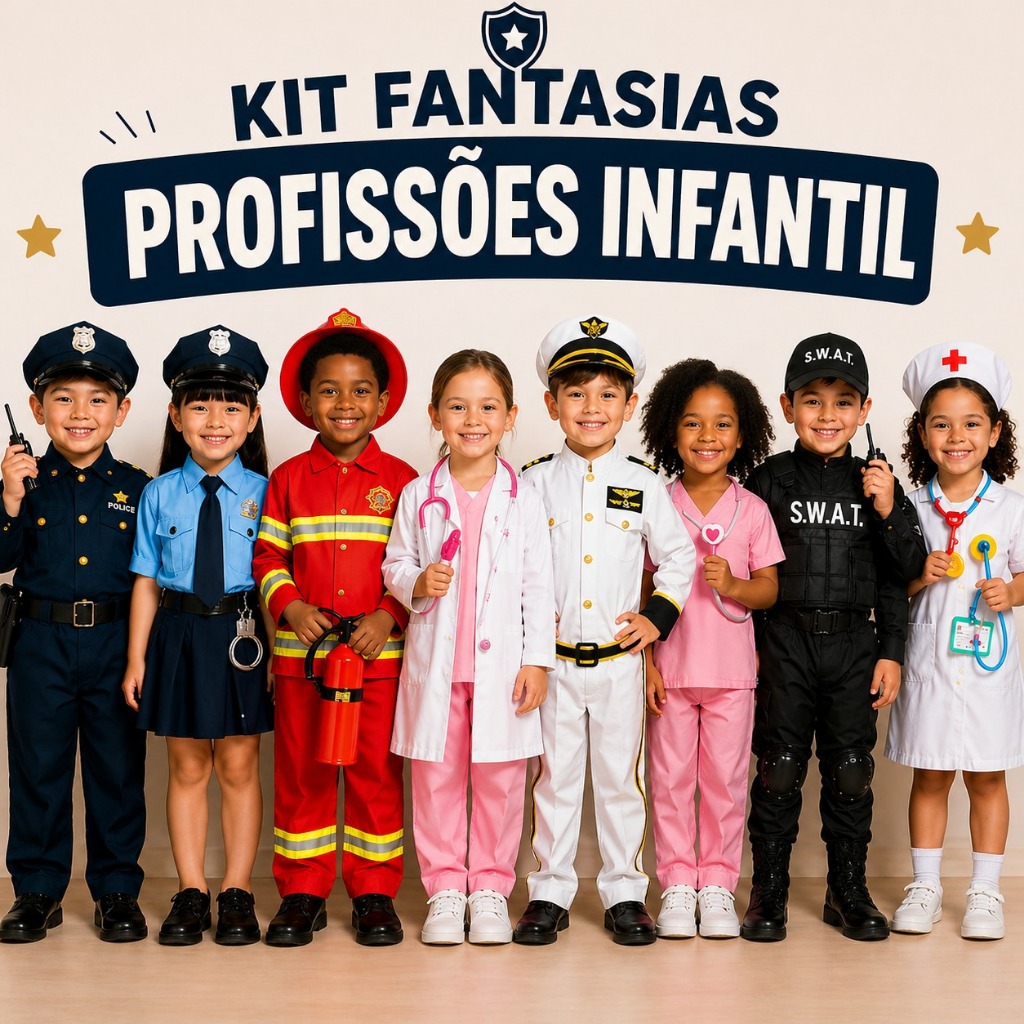 Fantasias Infantil Profissões Bombeiro Policial Médico Enfermeira Marinheiro Evento Festa Cosplay