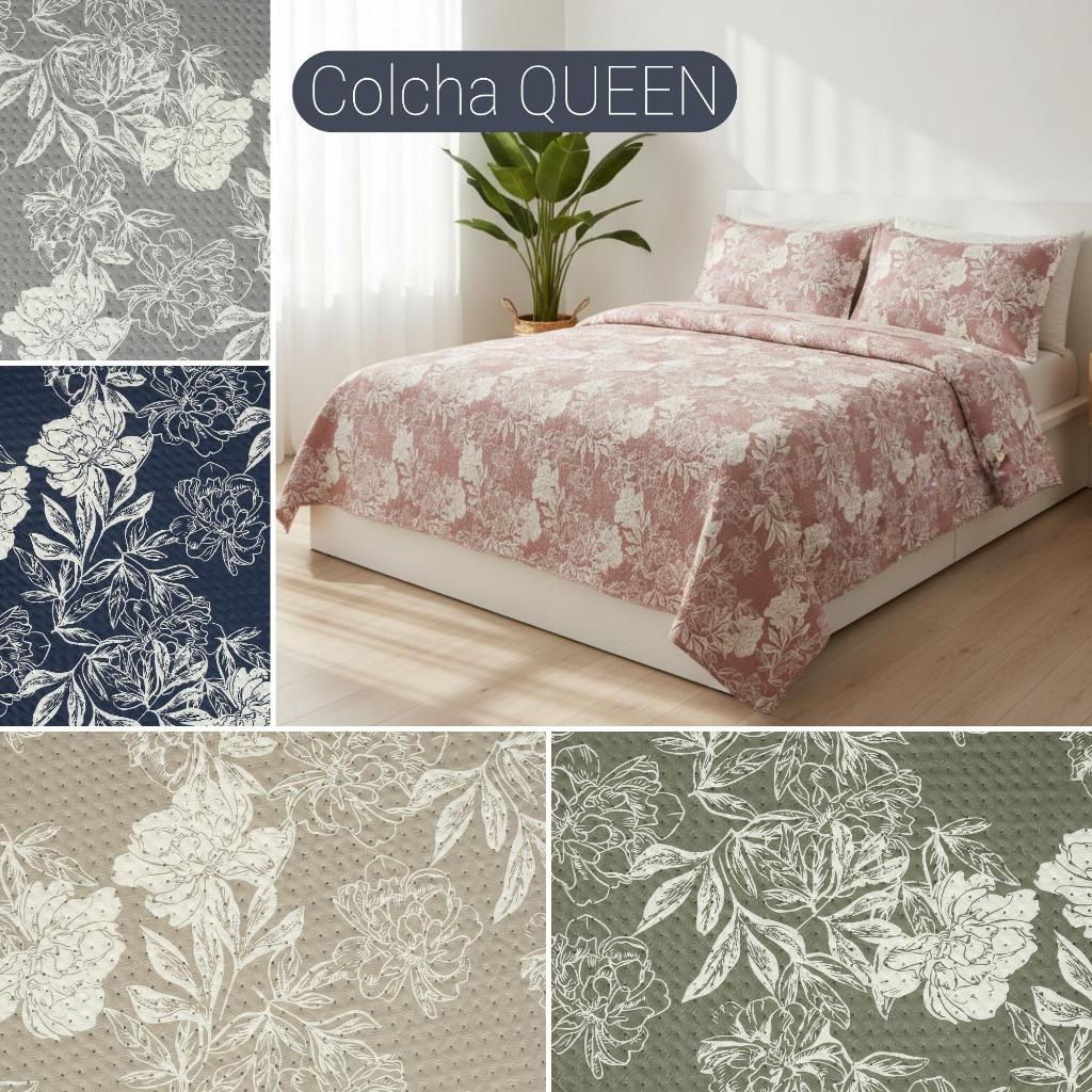 Kit Colcha Cobreleito Queen 3 Peças Dupla Face Toque Super Macio Flora 9 Habitat