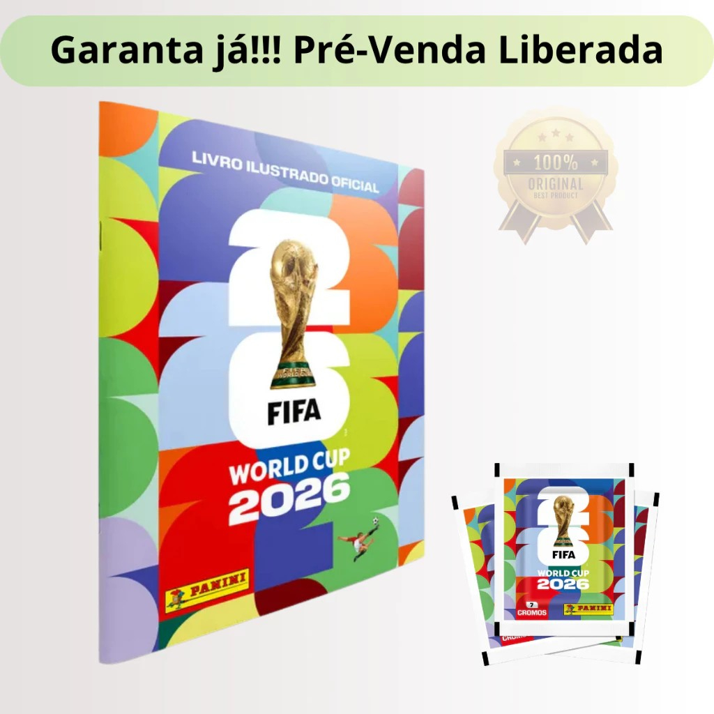 Álbum da copa + 5 Pack de 7 Figurinhas adesivas Copa Do Mundo 2026 Fifa Capa Mole Panini Oficial