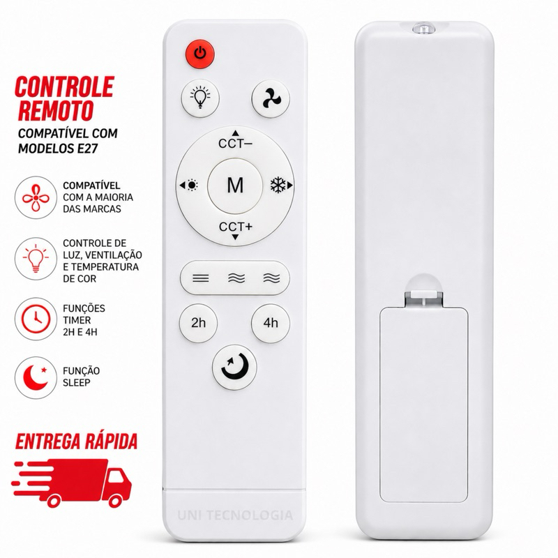 Controle Remoto Ventilador IR Compatível E27 Fan Light  Ajuste de Cor e Escurecimento  Luzes de Teto