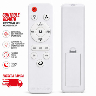 Controle Remoto Ventilador IR Compatível E27 Fan Light  Ajuste de Cor e Escurecimento  Luzes de Teto