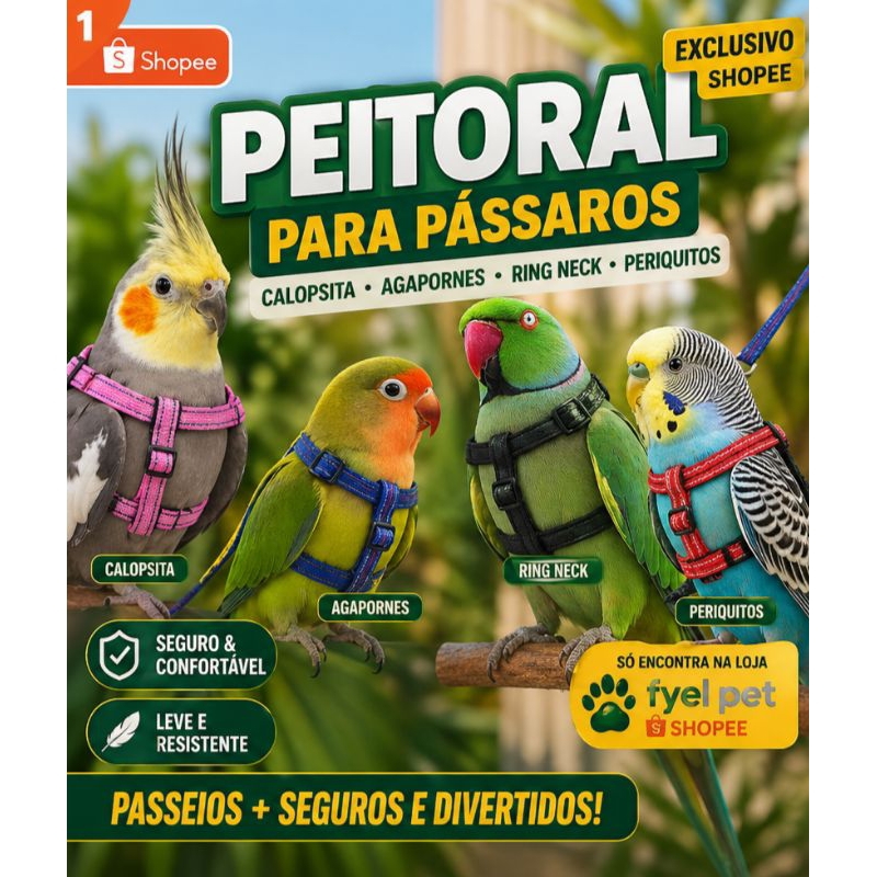 Peitoral de Calopsita | Coleira Para Calopsita | Peitoral para Pássaro om Guia | Peitoral Ajustável.