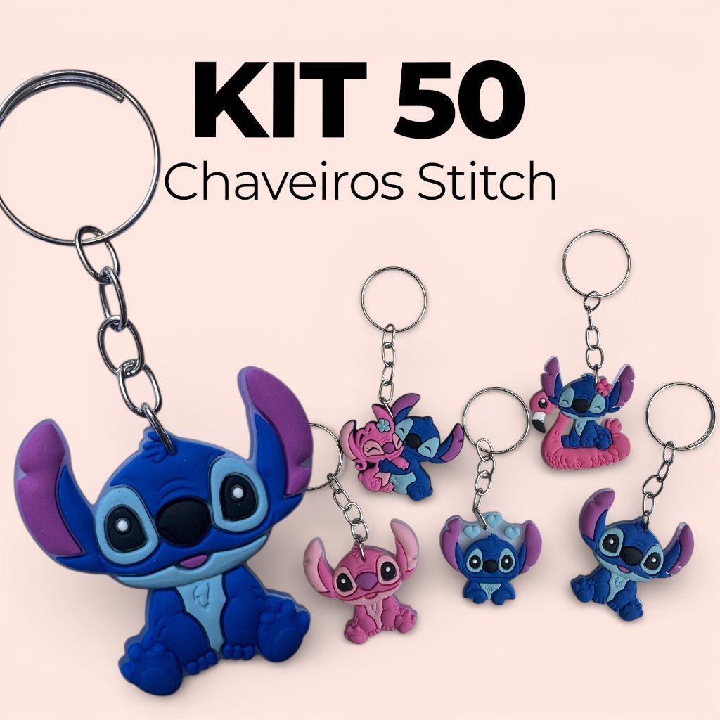 Chaveiro Stitch kit 10/50 Lembrancinha Chaveirinho Emborrachado Tema Festa Aniversario Lilo Stitch