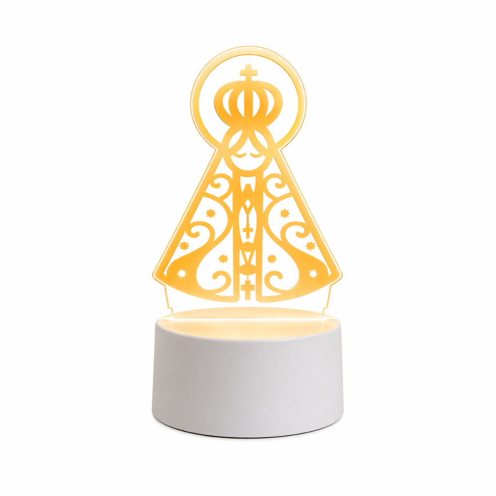 Luminária Led Acrílico De Mesa Abajur 3D Criativo Luz Noturno Aparecida USB Branca Decorativa BR