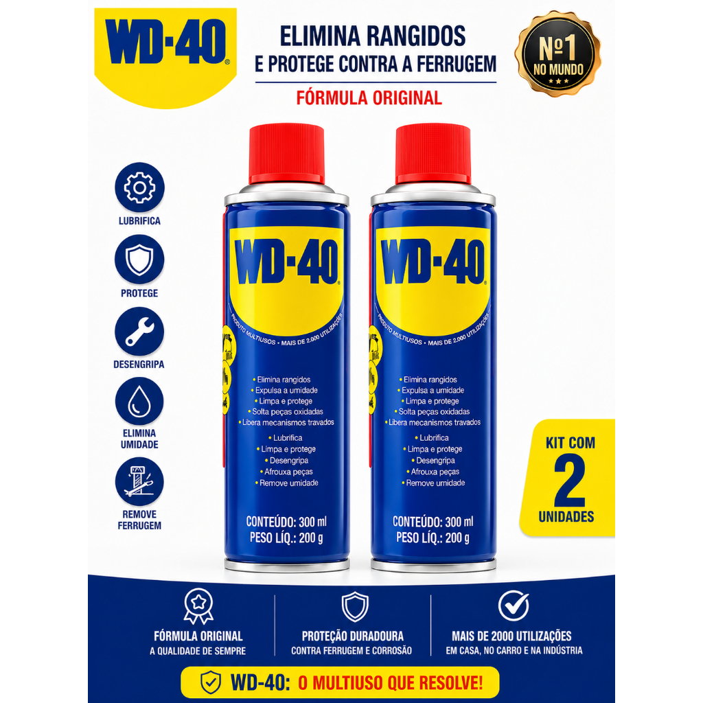 WD-40 Desengripante Lubrificante Spray 300ml  -  Kit 2 Unidades
