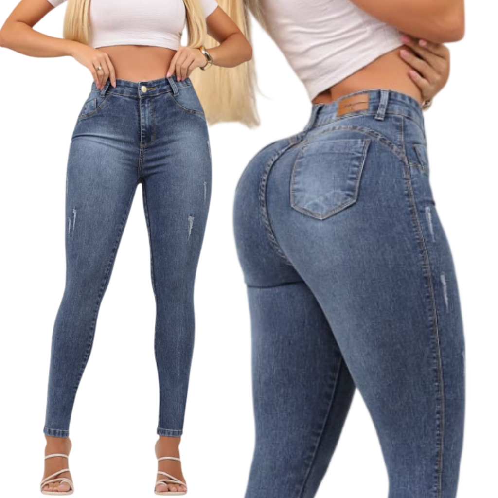 Calça Jeans Skinny Feminina Modeladora Com Lycra Cintura Alta Levanta Bumbum Encorpada Lançamento