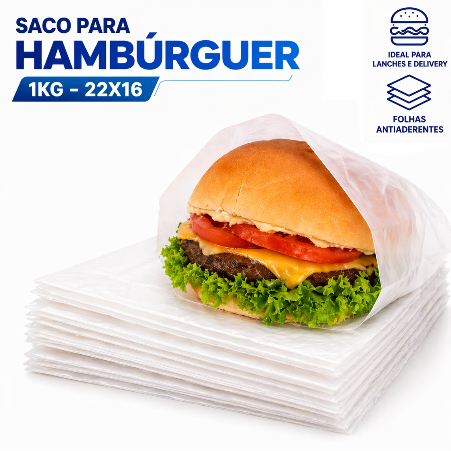 Saquinho Saco 22x16 para Lanche Premium Resistente Hambúrguer 1kg