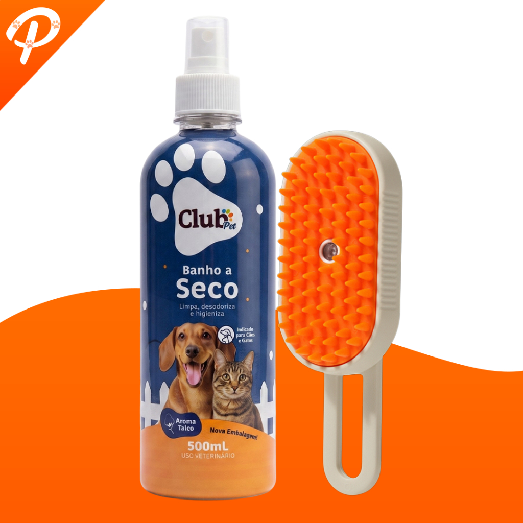 Kit Higiene Pet Limpeza Inverno com Banho a Seco 500ml + Escova a Vapor Removedora de Pelos