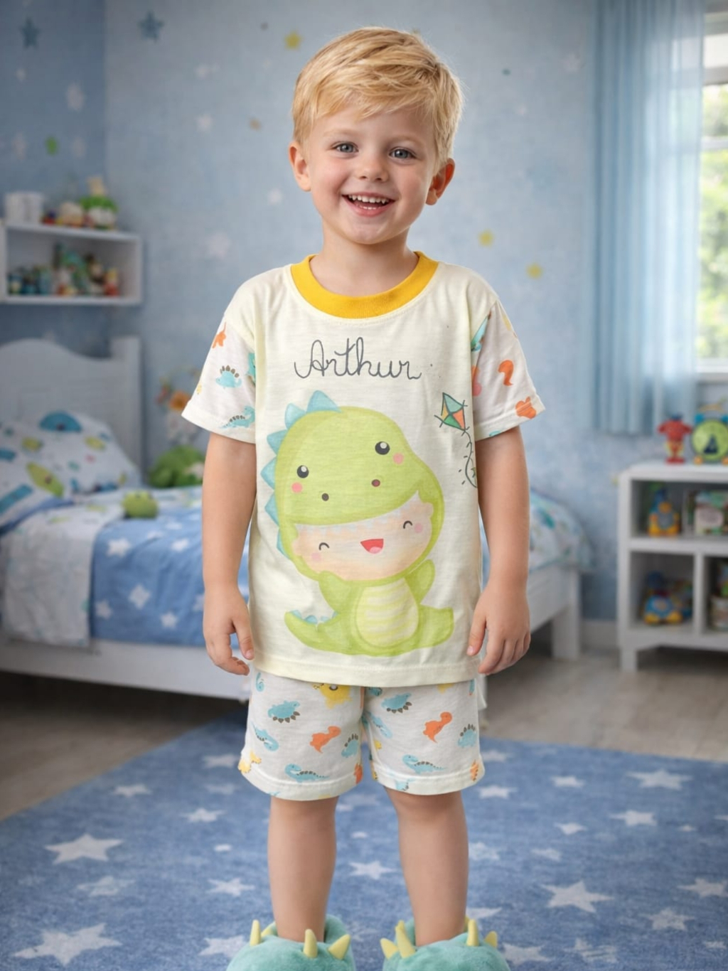 Pijama Curto Menino Infantil Personalizado Estampado Roupa de Dormir Malha Fria Verão 1 ao 12 Afd