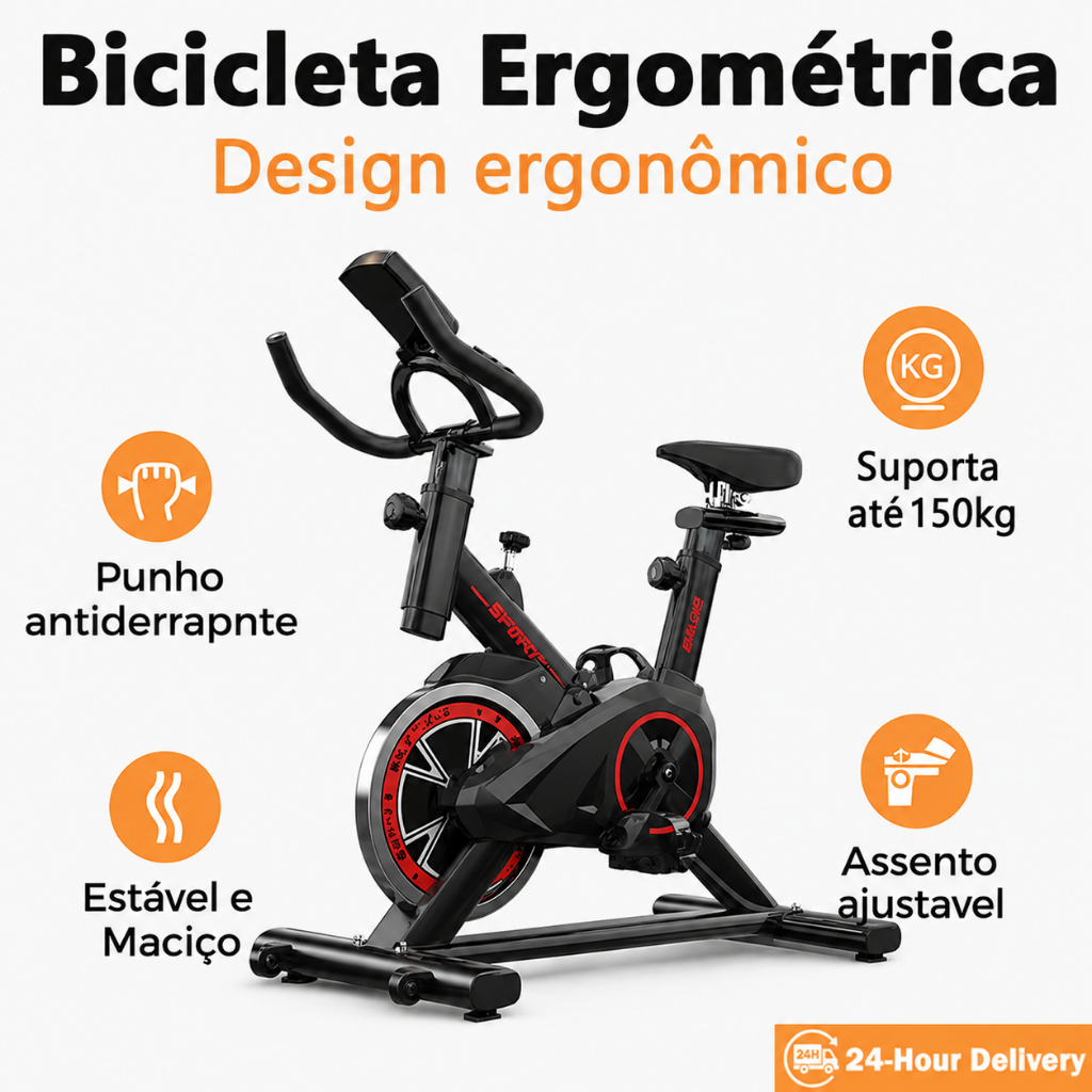 Bicicleta de Spinning Profissional 150kg | Display Multifuncional + Correia Silenciosa | Ideal para Home Office e Academ