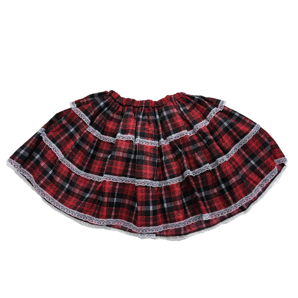 Detalhes do Saia Junina Xadrez 40cm em Chita – Estilo Caipira Tradicional