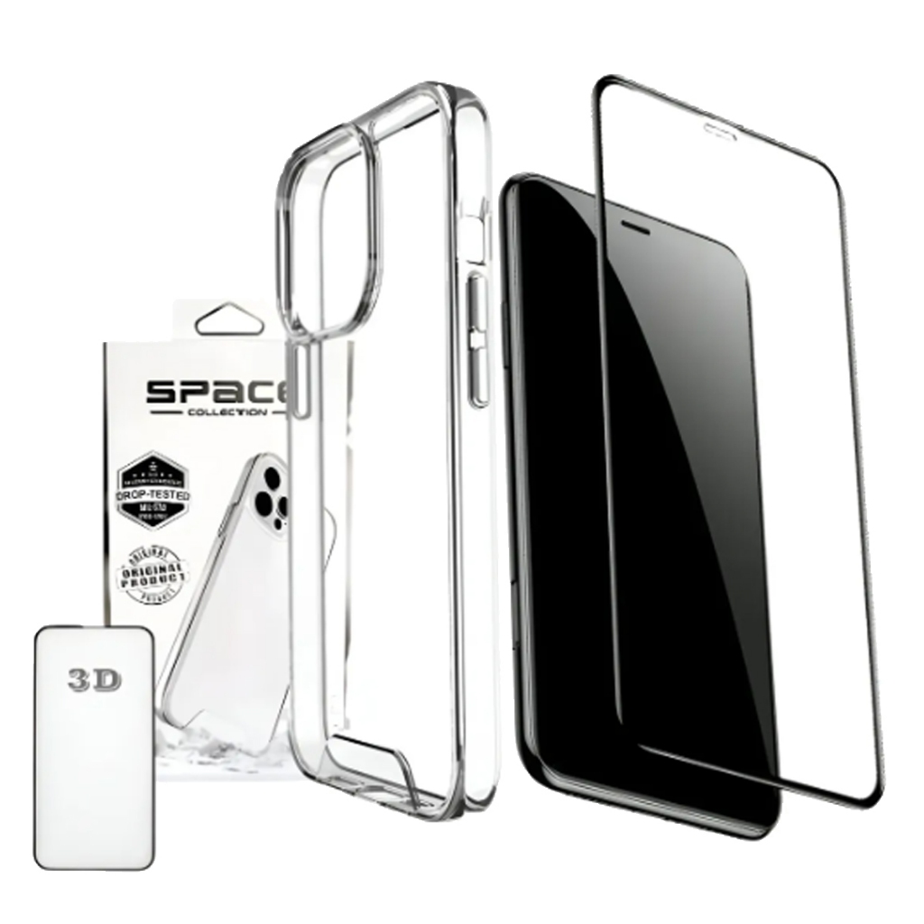 Kit Capinha Capa Case Space Transparente Protetora Para iPhone + Película de Vidro 3D