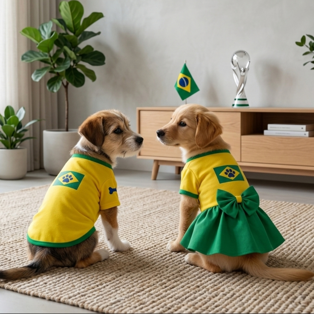 Roupa Pet do Brasil Copa do Mundo Camiseta Vestido Dry Leve Boa Elasticidade Ajuste Confortável