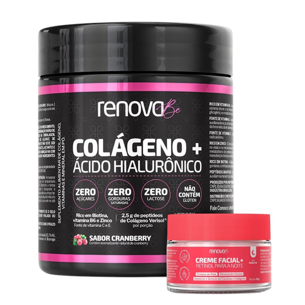 Kit Completo Renova Be com Colágeno Frutado Verisol 216g e Creme Facial Noturno com Retinol 30g