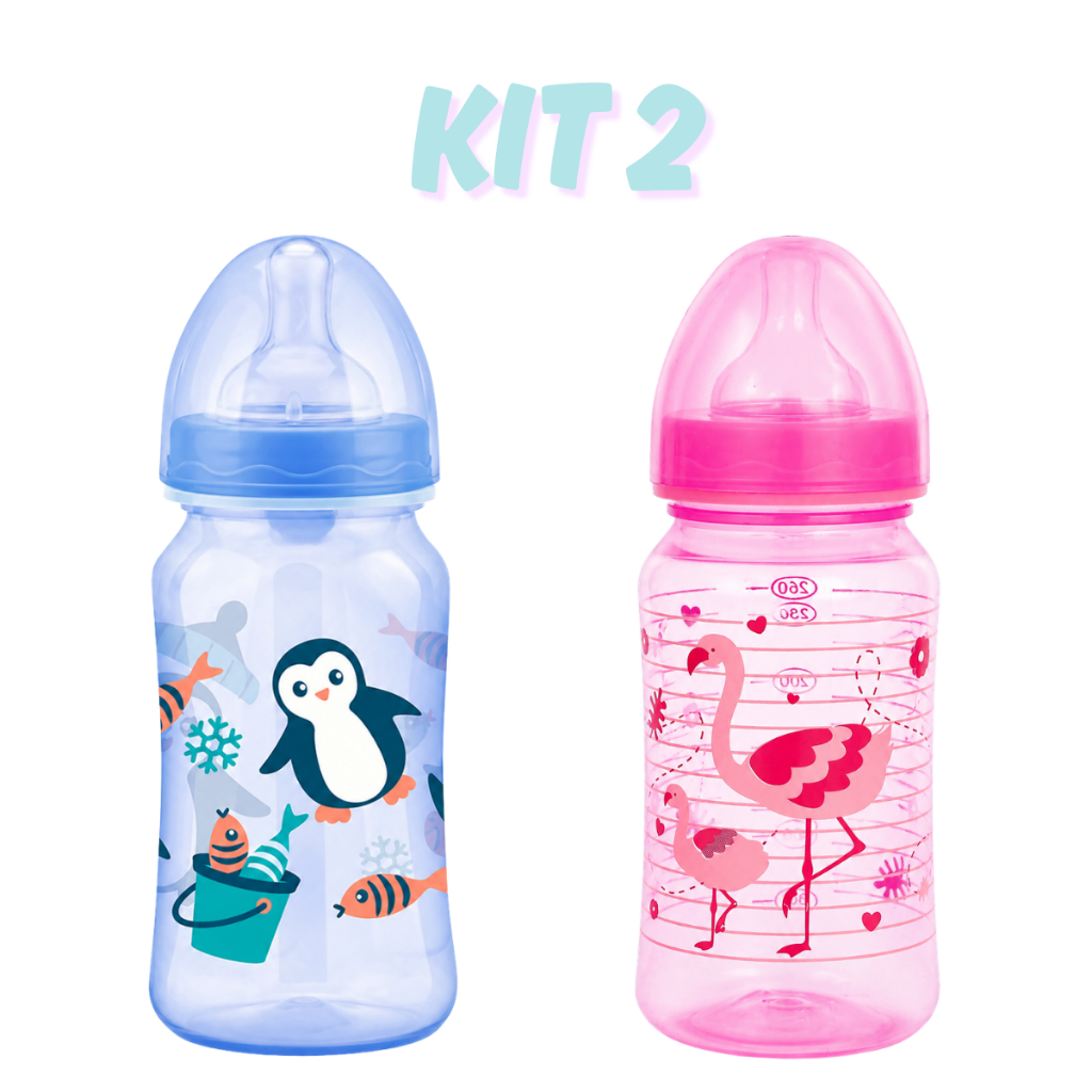 Kit com 2 Mamadeiras Estampadas com Bico Macio para Bebê