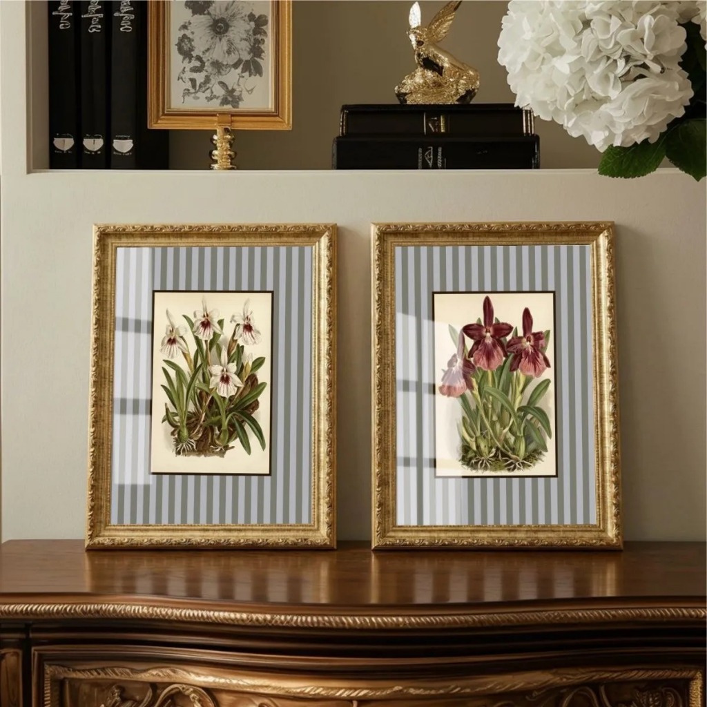 Quadro Decorativo Orquídea Flores Moldura Dourada Classica Com Vidro