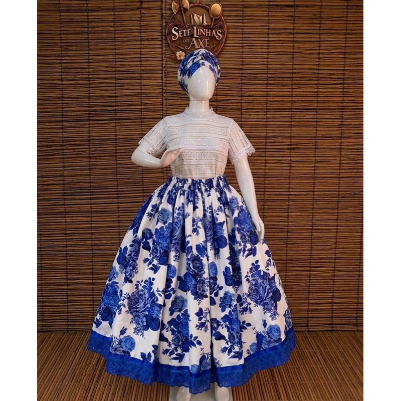 Conjunto Saia Umbanda Azul Florida + oja + Camis Completo para Giras | Sete Linhas do Axéu