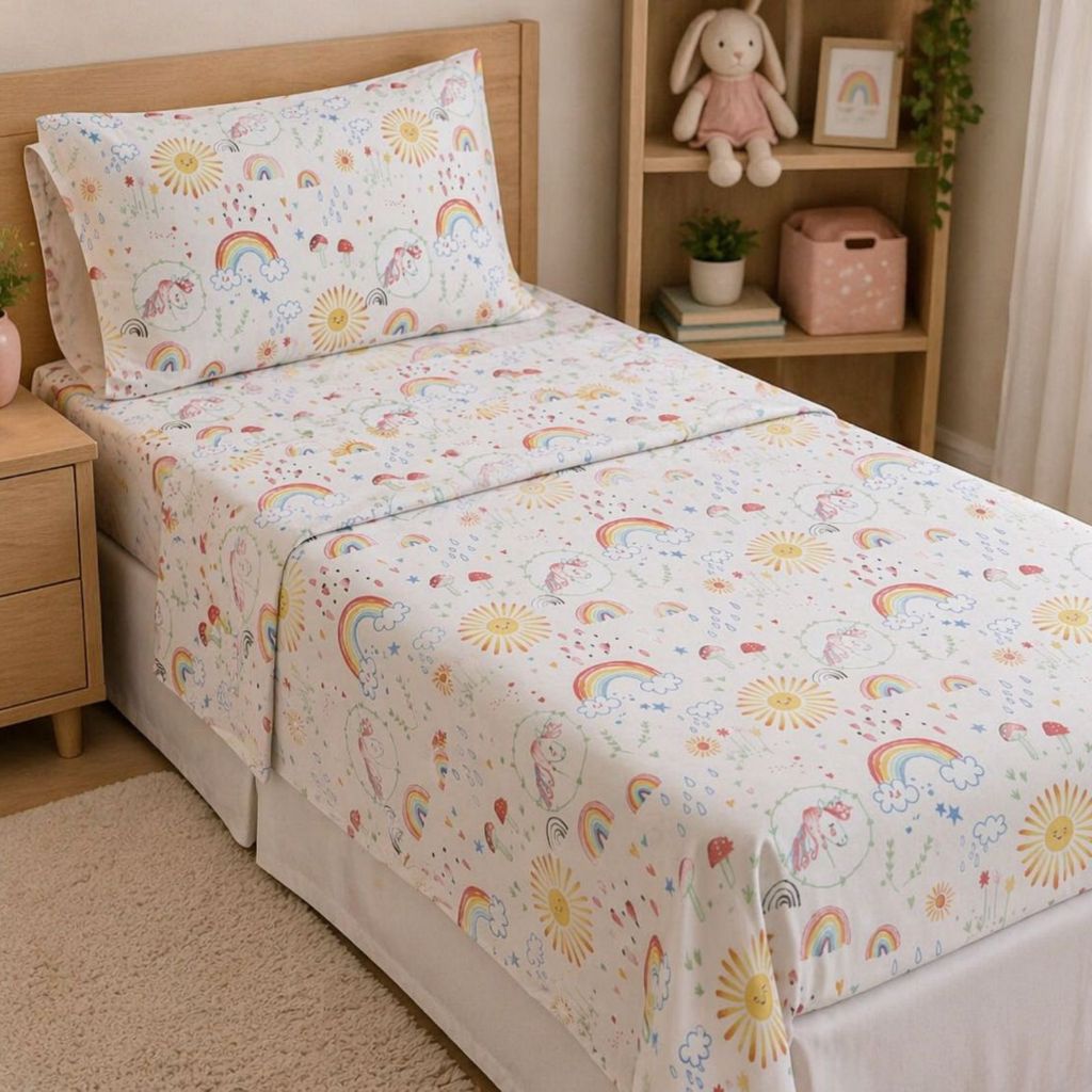 Lençol Infantil Estampado Kit 2 Peças Com Elástico Macio Confortável Ajustável Para Quarto Solteiro