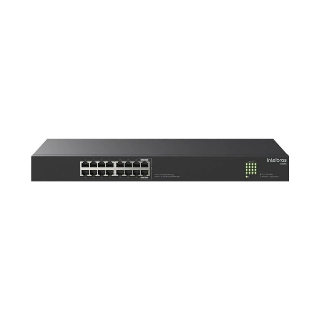 Switch 16 Portas Gigabit 10/100/1000 S1116G Intelbras 1Gbps QoS Plug & Play Rack Rede Corporativa