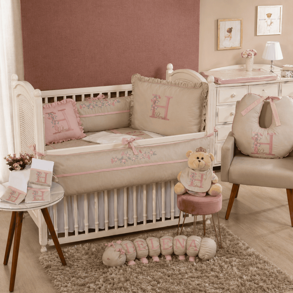 Kit Berço Americano Personalizado Menino/Menina Percal 100% algodão - 08 Peças