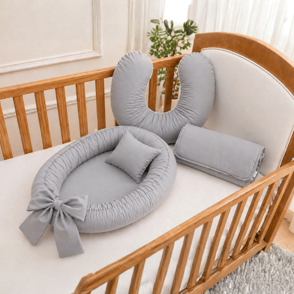 NINHO REDUTOR DE BERÇO + ALMOFADA AMAMENTAÇÃO + TROCADOR PORTÁTIL DE BEBE CORES LISAS — imagem 2 de 2