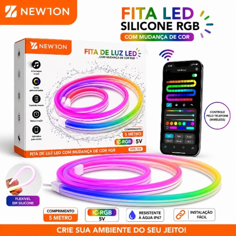 Fita LED RGB 5M para Quarto com Controle pelo Celular (Wireless) USB NEW’ION NTD-704