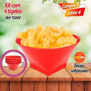 Kit 4 Tigela Pote Plástico Cumbuca Petiscos Sobremesa 500ml