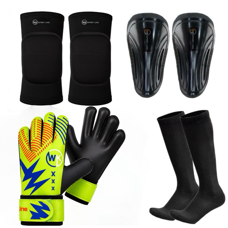 Kit Goleiro Infantil Joelheira Classica / Caneleira / Meião / Luva Goleiro Flash Futebol Futsal no
