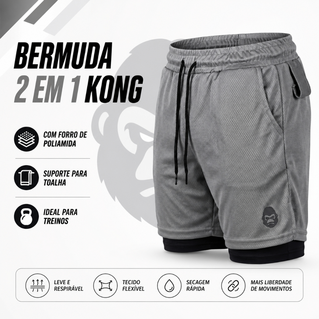 Bermuda 2 Em 1 Masculina Dryfit Com Compressão Bolso Celular Academia Corrida Fitness