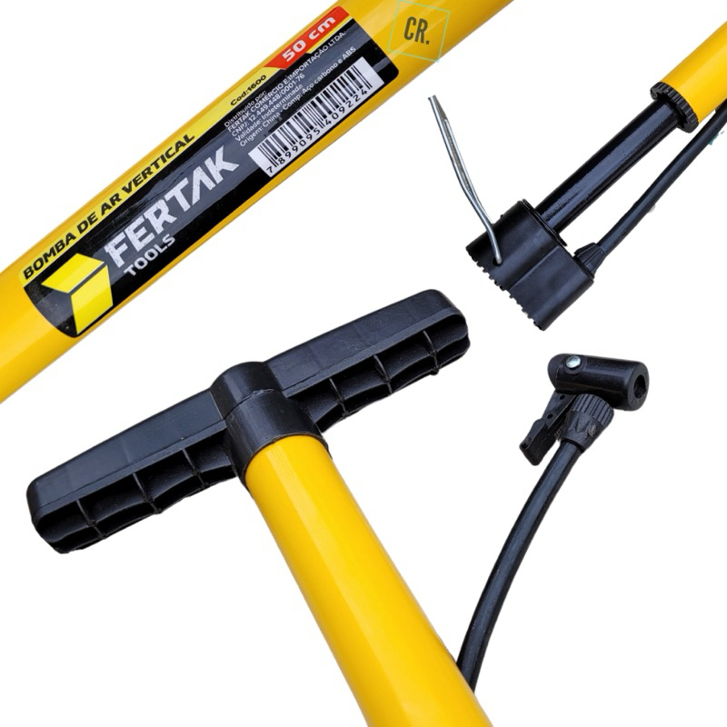 Bomba de Ar Manual Vertical Fertak 50cm Alta Pressão para Pneus, Bicicletas, Bolas e Infláveis com Bico