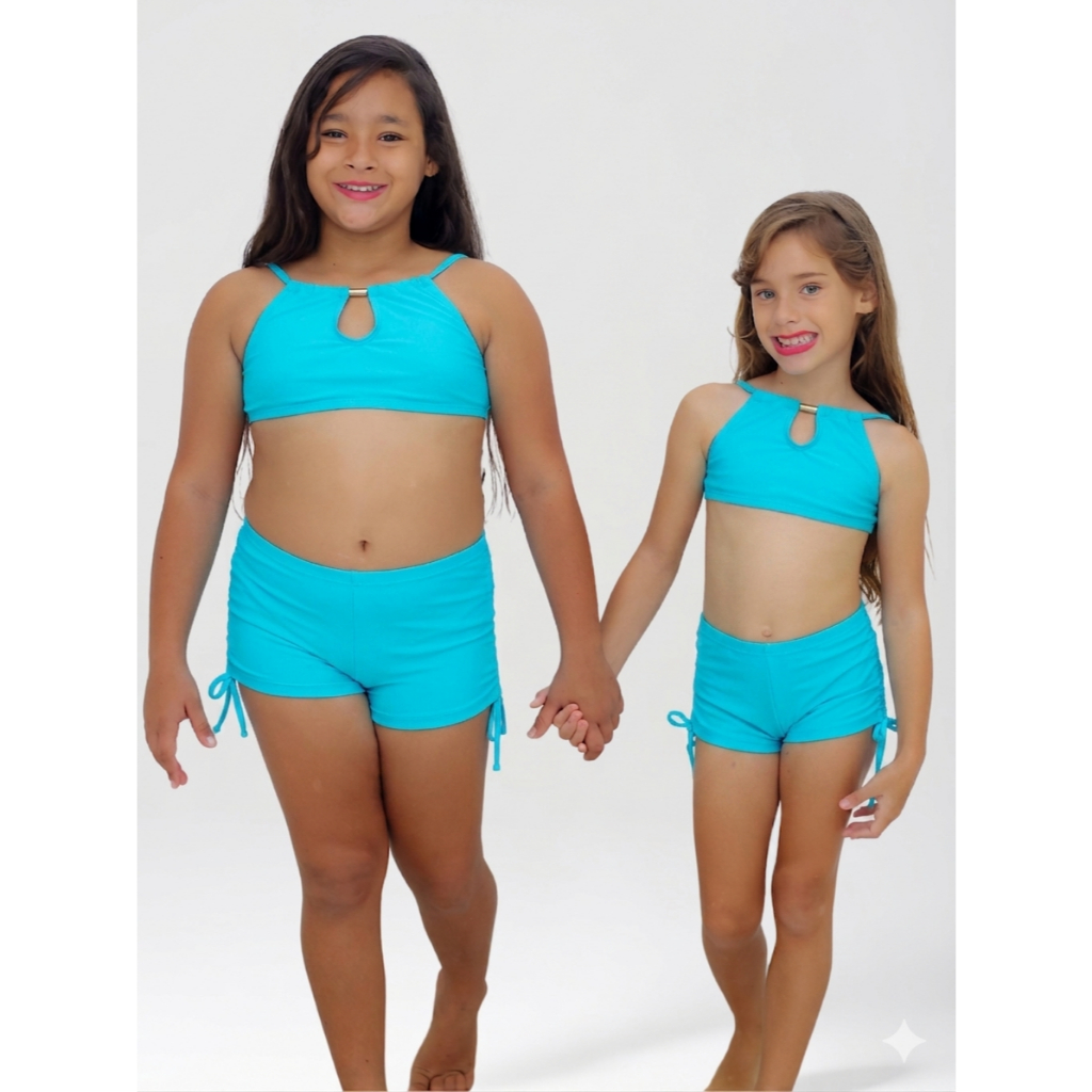 Conjunto Biquini Infantil , INFANTO JUVENIL Com Short Proteção Uv 50+ Praia Piscina 2 Peças 10 ao 14 anos