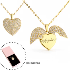 Colar Coração Cravejado Feminino em Aço Inox Banhado a Ouro 18k Personalizado
