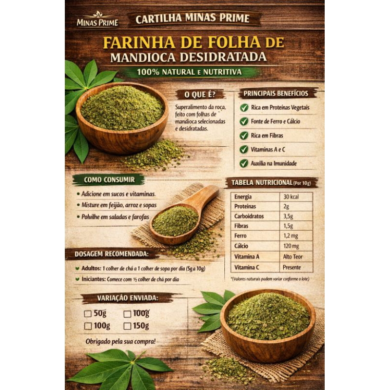 FARINHA DE MACAXEIRA E AIPIM PRONTA 10 G por dia