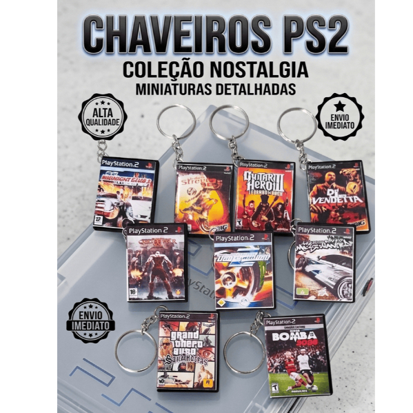 Chaveiro Capa ps2 games retro video game portatil jogos ps4