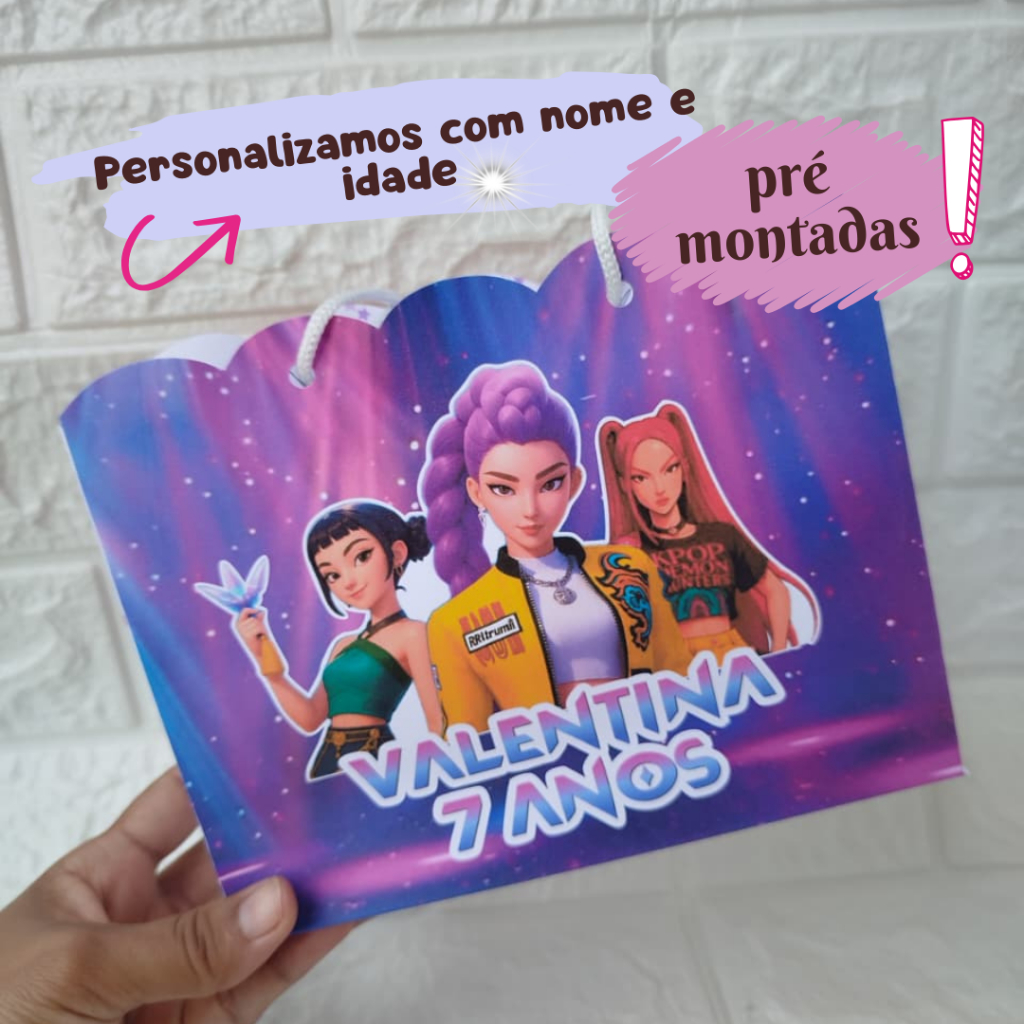 10 SACOLINHAS PERSONALIZADA GUERREIRAS DO KPOP/HUNTRIX/LEMBRANCINHAS PARA FESTA INFANTIL/KPOP