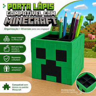 Porta Lápis Minecraft Organizador de Mesa Infantil Porta Canetas Gamer Creeper Decorativo Escritório Escolar Criança Pre