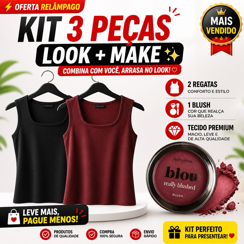 Kit Completo Look + Make Maquiagem| Regata| Kit Regata| Kit Maquiagem Kit Blusas