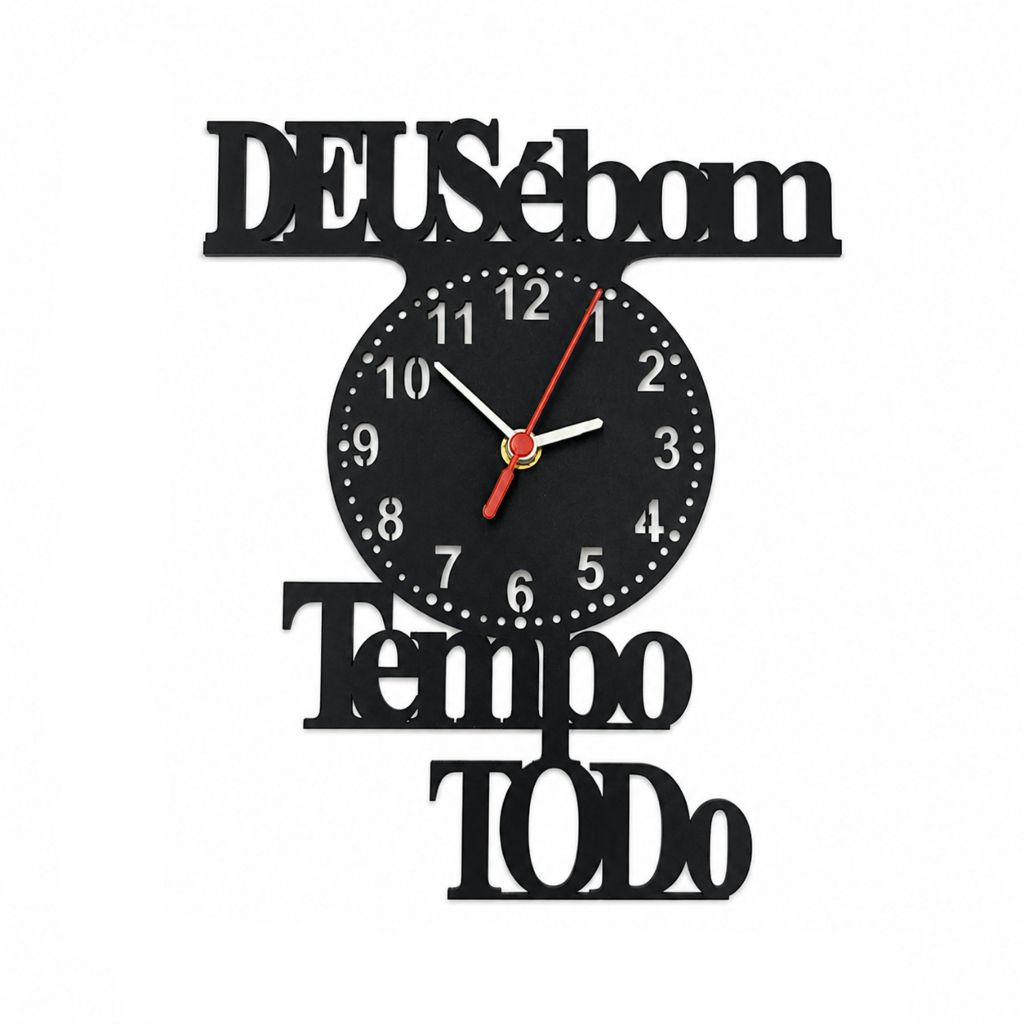 Relógio de Parede Decorativo  Deus é Bom o Tempo Todo em Mdf Casa e Decoração Preto