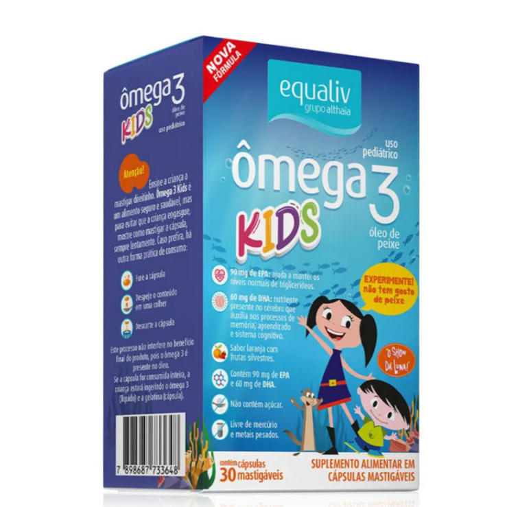 Ômega 3 Kids 30 Cápsulas Mastigáveis DHA Para Cérebro e Desenvolvimento Infantil