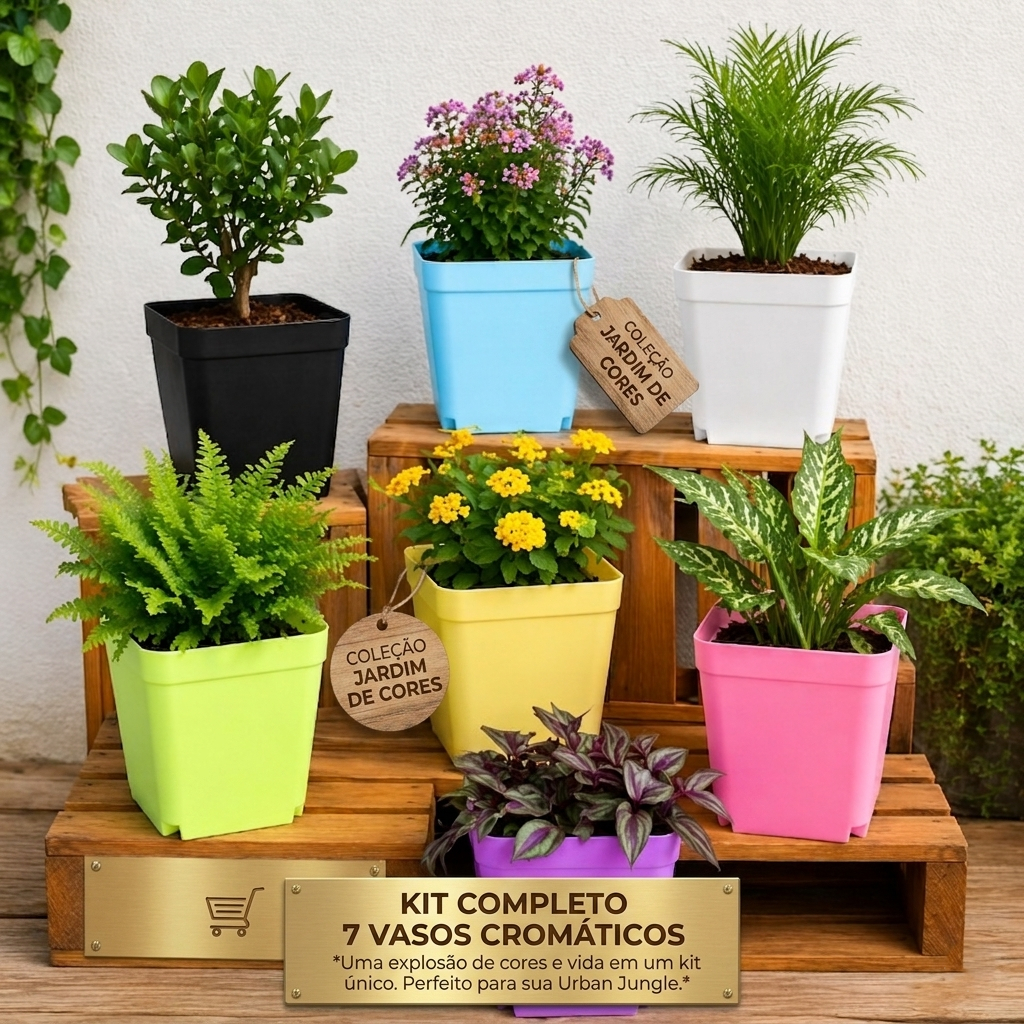 kit 7 Pote Mini Vasos Coloridos Suculentas Cactos Decorativos Plantas
