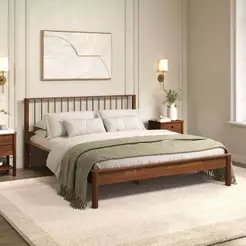 Cama Casal Queen de Madeira Maciça Moderna Apoana Castanho