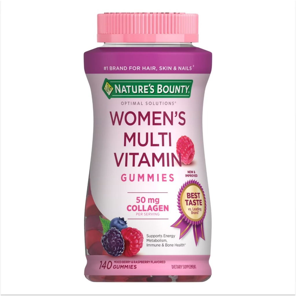 Nature's Bounty Optimal Solutions Women's Multivitamin Gummies, 50 mg Collagen, Cellular Energy, Immune & Bone Support,
