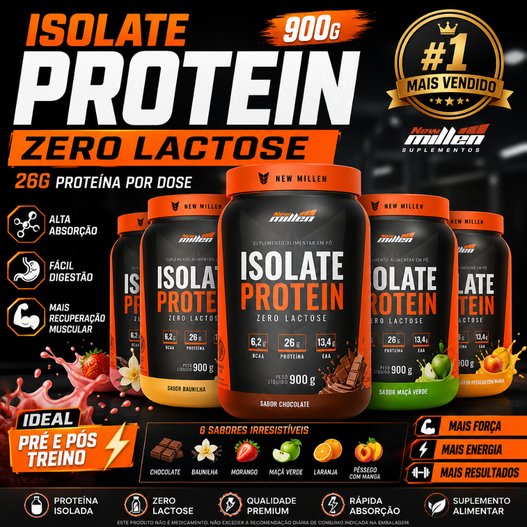 Whey Protein Isolado Zero Lactose Zero carbo Isolate Protein NEW MILLEN 900g