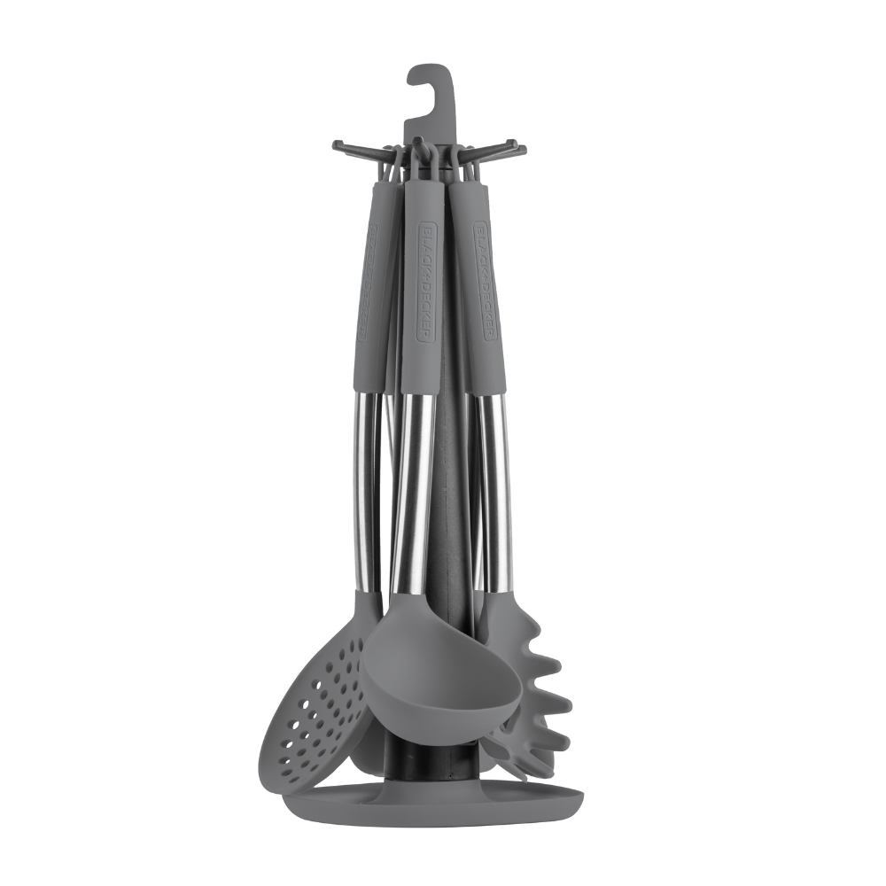 Conjunto Utensílios de Cozinha 7 Peças Black + Decker Lumiere, Silicone e Nylon com Suporte Giratório